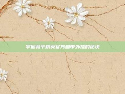 掌握和平精英官方自带外挂的秘诀