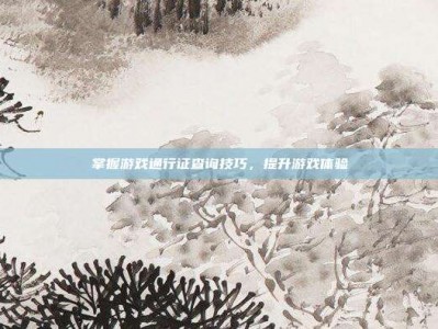 掌握游戏通行证查询技巧，提升游戏体验