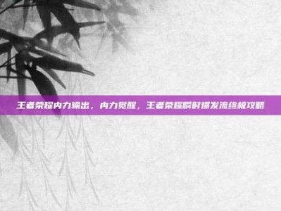 王者荣耀内力输出，内力觉醒，王者荣耀瞬时爆发流终极攻略