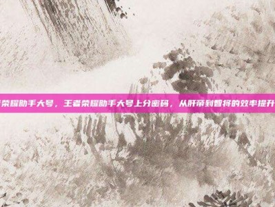 王者荣耀助手大号，王者荣耀助手大号上分密码，从肝帝到智将的效率提升指南