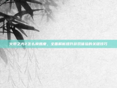 火炬之光2怎么换难度，全面解析提升游戏体验的关键技巧