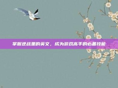 掌握逆战里的英文，成为游戏高手的必备技能