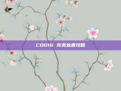 COD16 完美处置攻略