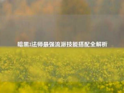 暗黑3法师最强流派技能搭配全解析
