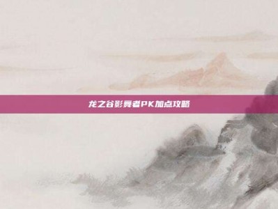 龙之谷影舞者PK加点攻略