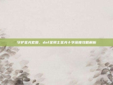守护圣光宏图，dnf圣骑士圣光十字深度攻略解析
