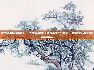 逆战不给宠物箱子，逆战宠物箱子无法获取？别急，这份全方位攻略帮你解决