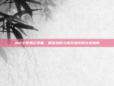 dnf土豪鬼泣装备，精准选购与高效进阶的实战指南