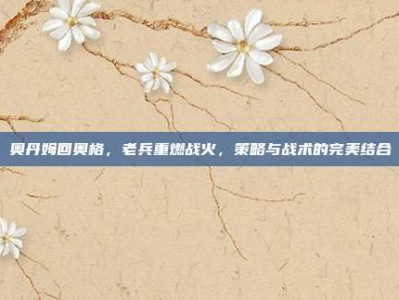 奥丹姆回奥格，老兵重燃战火，策略与战术的完美结合