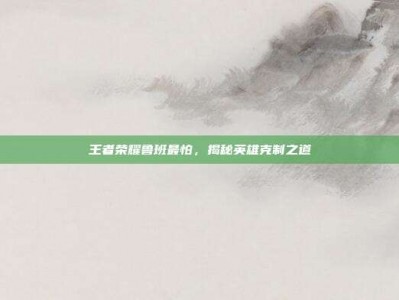 王者荣耀鲁班最怕，揭秘英雄克制之道