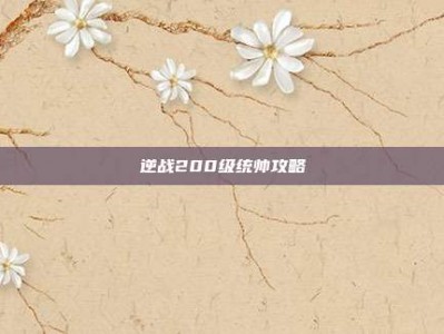 逆战200级统帅攻略