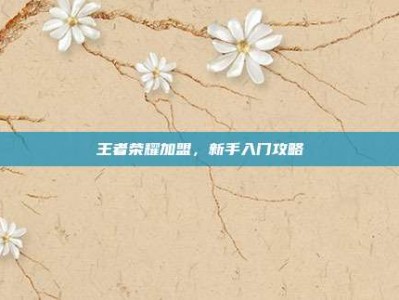 王者荣耀加盟，新手入门攻略
