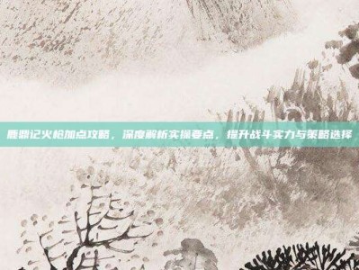 鹿鼎记火枪加点攻略，深度解析实操要点，提升战斗实力与策略选择
