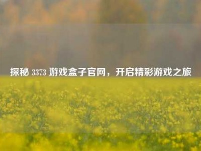 探秘 3373 游戏盒子官网，开启精彩游戏之旅