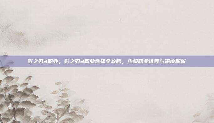 影之刃3职业，影之刃3职业选择全攻略，终极职业推荐与深度解析