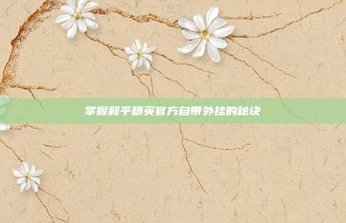 掌握和平精英官方自带外挂的秘诀