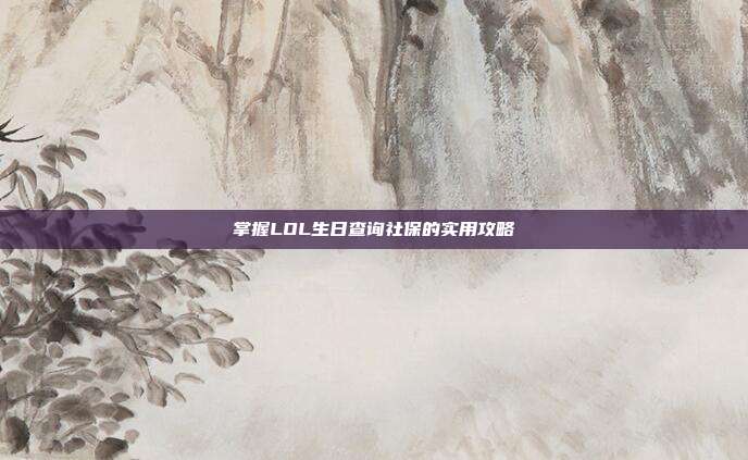 掌握LOL生日查询社保的实用攻略