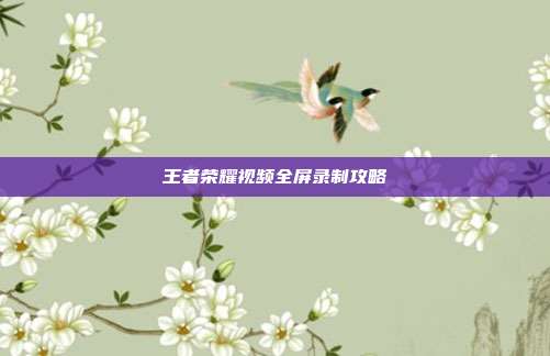 王者荣耀视频全屏录制攻略
