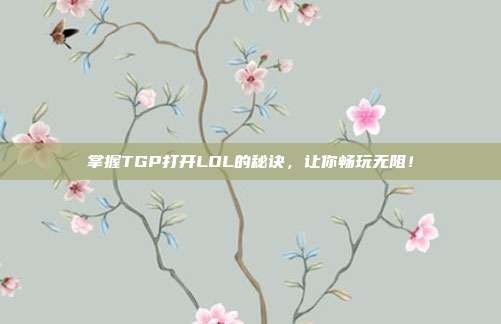 掌握TGP打开LOL的秘诀,让你畅玩无阻!