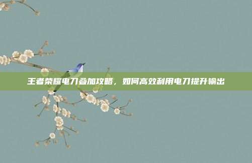 王者荣耀电刀叠加攻略,如何高效利用电刀提升输出