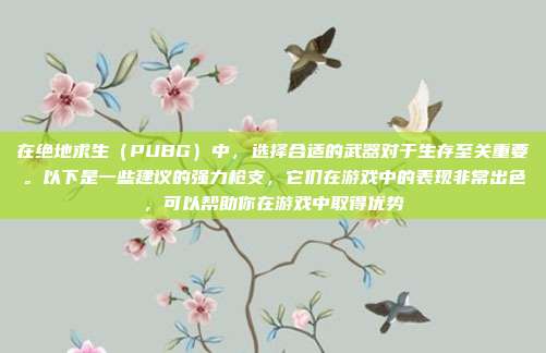 在绝地求生（PUBG）中，选择合适的武器对于生存至关重要。以下是一些建议的强力枪支，它们在游戏中的表现非常出色，可以帮助你在游戏中取得优势