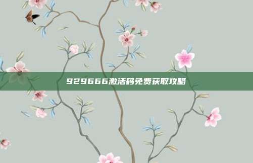 929666激活码免费获取攻略
