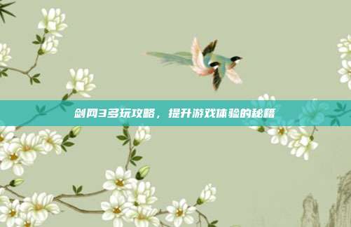 剑网3多玩攻略,提升游戏体验的秘籍
