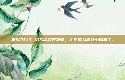 掌握2K13 iOS版游戏攻略，让你成为游戏中的高手！