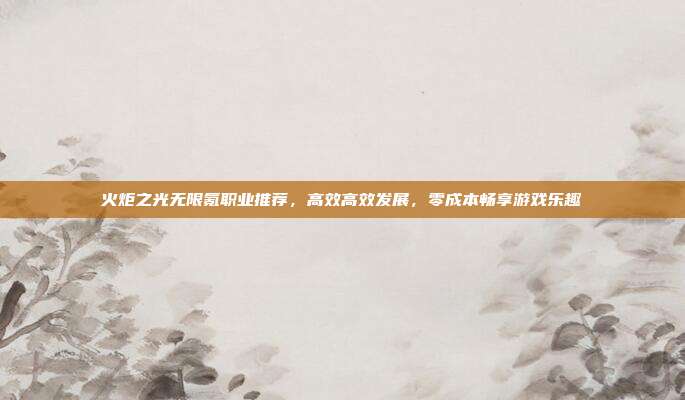 火炬之光无限氪职业推荐，高效高效发展，零成本畅享游戏乐趣