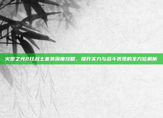 火炬之光2狂战士套装深度攻略,提升实力与战斗表现的全方位解析
