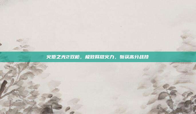 火炬之光2双枪,极致释放火力,斩获高分战技