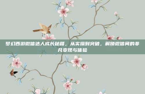 梦幻西游微信达人成长秘籍,从实操到突破,解锁微信间的非凡变现与体验