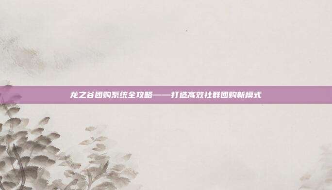 龙之谷团购系统全攻略——打造高效社群团购新模式