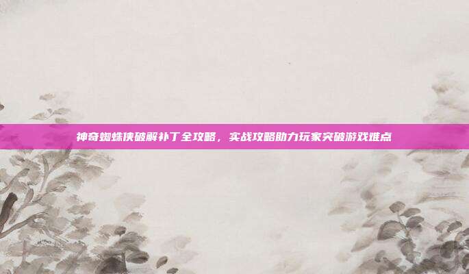 神奇蜘蛛侠破解补丁全攻略，实战攻略助力玩家突破游戏难点