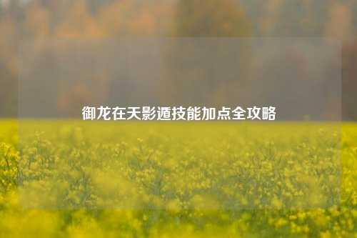 御龙在天影遁技能加点全攻略