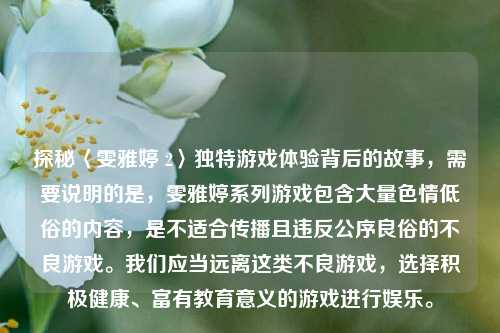 探秘〈雯雅婷 2〉独特游戏体验背后的故事,需要说明的是,雯雅婷系列游戏包含大量色情低俗的内容,是不适合传播且违反公序良俗的不良游戏。我们应当远离这类不良游戏,选择积极健康、富有教育意义的游戏进行娱乐。
