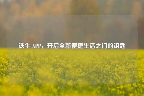 铁牛 APP，开启全新便捷生活之门的钥匙