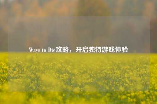 Ways to Die攻略,开启独特游戏体验