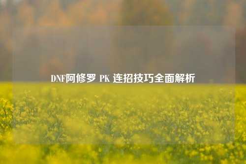 DNF阿修罗 PK 连招技巧全面解析