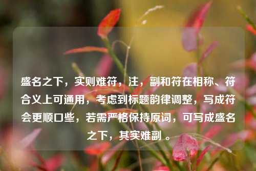 盛名之下，实则难符，注，副和符在相称、符合义上可通用，考虑到标题韵律调整，写成符会更顺口些，若需严格保持原词，可写成盛名之下，其实难副 。