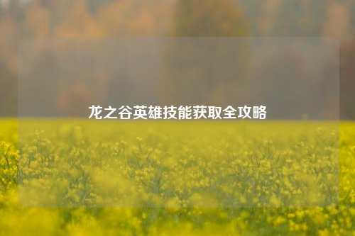 龙之谷英雄技能获取全攻略
