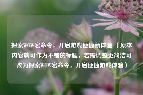探索WOW宏命令,开启游戏便捷新体验 (原本内容就可作为不错的标题,若需调整更简洁可改为探索WOW宏命令,开启便捷游戏体验)