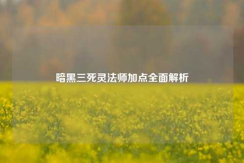 暗黑三死灵法师加点全面解析