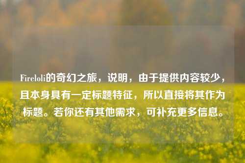Fireloli的奇幻之旅,说明,由于提供内容较少,且本身具有一定标题特征,所以直接将其作为标题。若你还有其他需求,可补充更多信息。