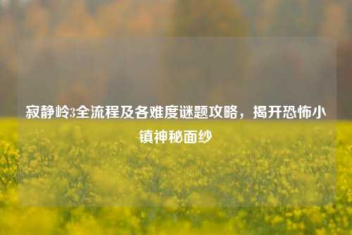 寂静岭3全流程及各难度谜题攻略,揭开恐怖小镇神秘面纱