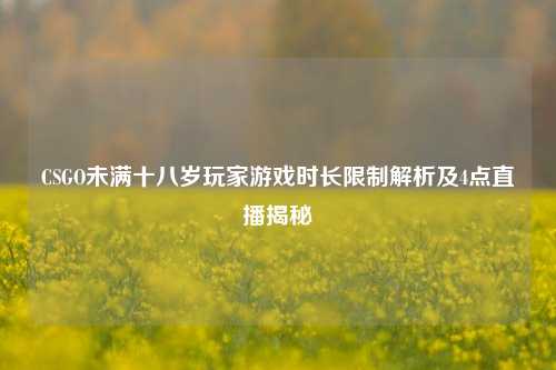 CSGO未满十八岁玩家游戏时长限制解析及4点直播揭秘